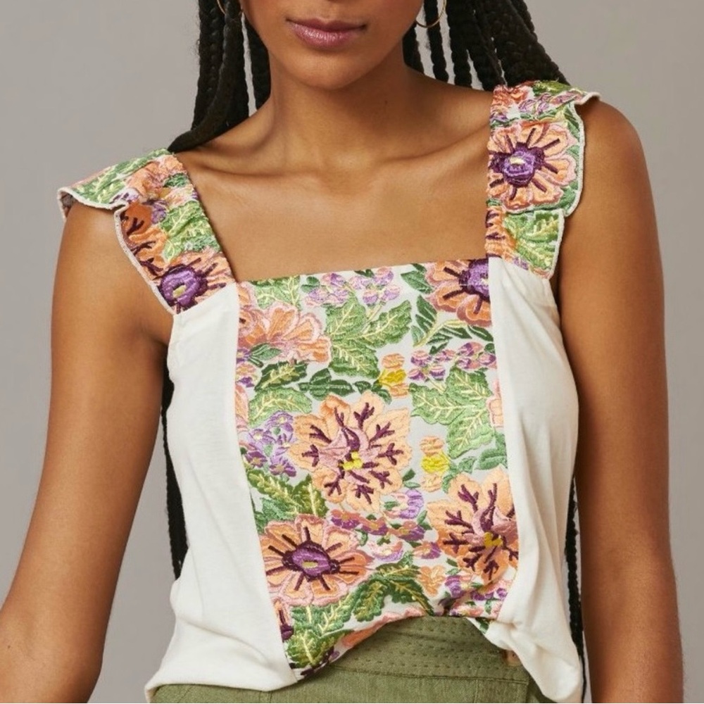Anthropologie Tiny Brand Floral Square-Neck Tank Top.  Size XS